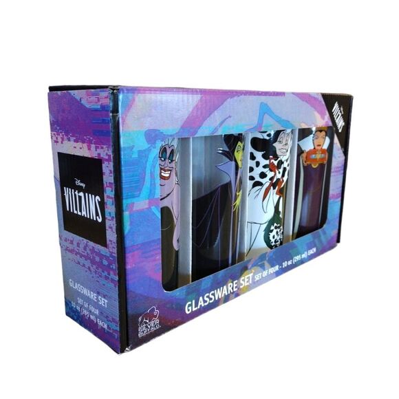 Disney Villains CharactersâPrints 10oz Tumbler Glassware Set of 4 NWT - Picture 11 of 17